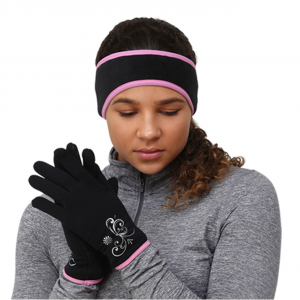 TrailHeads Ponytail Headband & Power Stretch Touch Screen Running Gloves Gift Set - Black/fast pink - Black