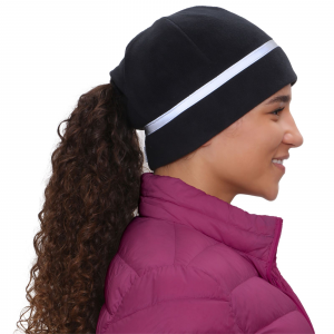 TrailHeads Ponytail Hat - Reflective Winter Running Beanie - Black