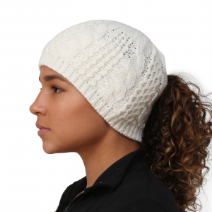 TrailHeads Cable Knit Ponytail Beanie - White