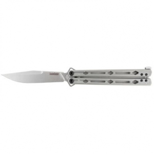 Kershaw 5150 Lucha 4.60" Butterfly Drop Point Plain Stonewash 14C28N Sandvik Blade Bead Blasted Steel Handle
