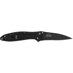 Kershaw 1660CKTST Leek 3" Drop Point Part Serrated DLC Black 14C28N Sandvik Stainless Steel DLC Black 410 Stainless Handle Folding