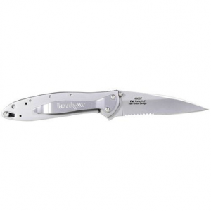Kershaw 1660ST Leek 3" Drop Point Part Serrated Bead Blasted 14C28N Sandvik 410 Stainless Blead Blasted Handle Folding