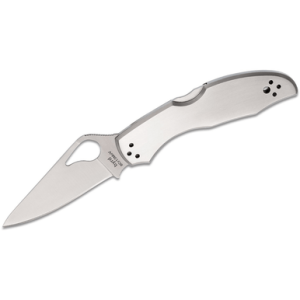 Spyderco Byrd Meadowlark 2 Folding Knife, 2.93" Clip Point Plain 8Cr13MoV SS Blade Satin Stainless Steel Handle - BY04P2