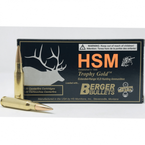  308168VLD Trophy Gold Extended Range 308 Win 168 Gr Berger Hunting VLD Match 20 Per Box Ammo