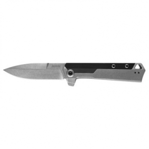Kershaw 3860 Oblivion 3.50" Folding Flipper Plain Bead Blasted/Stonewash 8Cr13MoV SS Blade FRN Black/Bead Blasted Stonewashed SS Handle