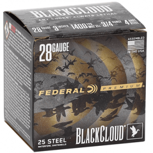 eral Black Cloud 28 Gauge 3 3/4 Oz 4 Shot 25 Per Box Ammo