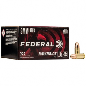 eral AE9DP100 American Eagle 9mm Luger 115 Gr Full Metal Jacket (FMJ) 100 Bx Ammo