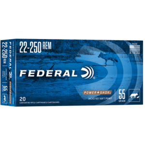 eral 22250A Power-Shok 22-250 Rem 55 Gr Jacketed Soft Point 20 Per Box Ammo