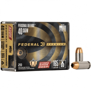 eral Premium Personal Defense 40 S&W 165 Gr Hydra-Shok Deep Hollow Point Handgun Ammo