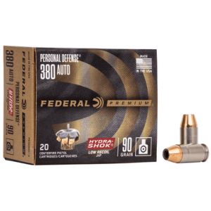 eral PD380HS1H Premium Personal Defense Low Recoil 380 ACP 90 Gr Hydra Shok Jacketed Hollow Point 20 Per Box Ammo