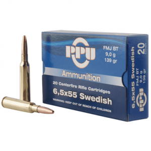  PP6SWF Metric Rifle 6.5x55 Swedish 139 Gr Full Metal Jacket Boat Tail 20 Per Box Ammo