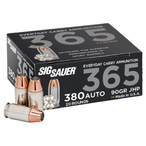  Sauer E380A136520 Elite Defense 365 380 ACP 90 Gr V-Crown Jacketed Hollow Point (VJHP) Ammo