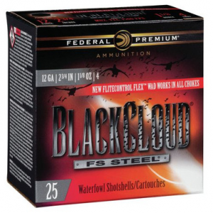 eral PWBX1474 Black Cloud FS Steel 12 Gauge 2.75 1 1/8 Oz 4 Shot 25 Bx/ 10 Cs Ammo