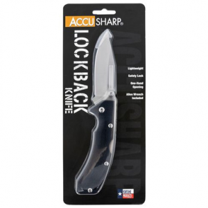 AccuSharp 711C Lockback 3" Folding Clip Point Plain Stainless Steel Blade FRN Black Handle