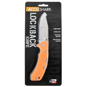 AccuSharp 712C Lockback 3" Folding Clip Point Plain Stainless Steel Blade FRN Blaze Orange Handle