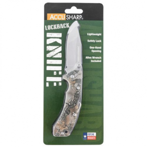 AccuSharp 713C Lockback 3" Folding Clip Point Plain Stainless Steel Blade FRN Camo Handle