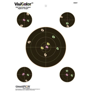 Champion Targets 45827 VisiColor Sight-In 5-Bullseye Hanging Paper Target 13" x 18" 10 Per Pack