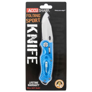 AccuSharp 701C Sport 3" Folding Plain Stainless Steel Blade Blue Anodized Aluminum Handle