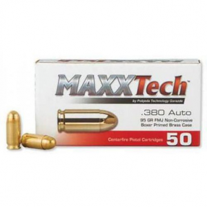 ammo PTGB380B MaxxTech 380 ACP 95 Gr Full Metal Jacket (FMJ) 50 Bx/ 20 Cs Ammo