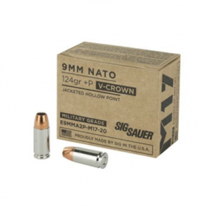  Sauer M17 Military Grade Elite V-Crown Ammunition 20 Rounds 9mm Luger P 124 Grain V-Crown Jacketed Hollow Point Projectile 1198fps Ammo