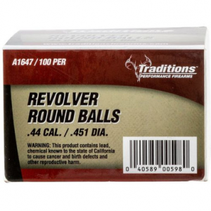 Traditions A1647 Revolver 44 Black Powder Lead Ball .451 Dia 140 gr 100