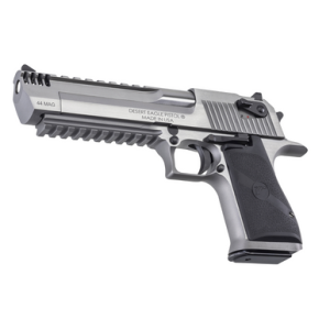 Magnum Research DE44SRMB Desert Eagle Mark XIX 44 Rem Mag 7+1, 6" Stainless Steel w/Integral Muzzle Brake & Picatinny Rail Barrel, Serrated Stainless Steel Slide & Frame w/Beavertail & Picatinny Rail, Black Polymer Grip, Right Hand