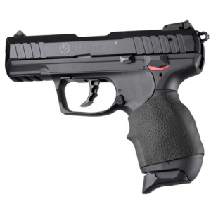 Hogue HandAll Jr. Grip Sleeve, Small Size made of Rubber with Textured Black Finish & Finger Groove for Most 22, 25 & 38 Pistols - 18000