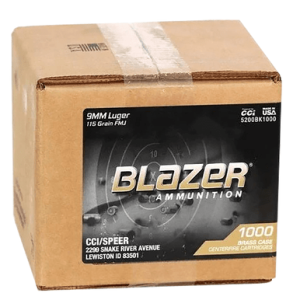 CCI 5200BK1000 Blazer Brass Handgun 9mm Luger 115 gr Full Metal Jacket 1000 Per Box