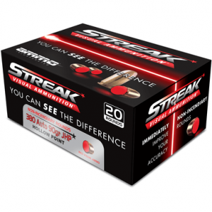 o Inc 380090JHPSTRKRED Streak Visual (RED) 380Auto 90gr Jacketed Hollow Point 20 Per Box Ammo