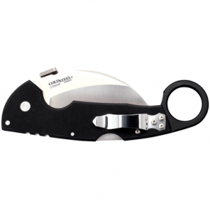 Cold Steel Tiger Claw Knife, 3.50" Folding Hawkbill Serrated Blade 6" Matte Black Handle Includes Belt Clip - CS22KFS