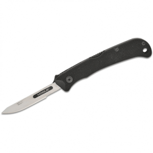 Hogue Expel Folding Knife, 2.50" Scalpel Plain Satin High Carbon Steel Blade, Black Textured G10 Scales/SS Handle - 35836