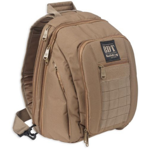 Bulldog BDT408T BDT Tactical Sling Pack Small Style made of Nylon with Tan Finish, Padded Compartments, Conceal Carry Pockets & Includes Universal Holster 14" H x 10" W x 7" D