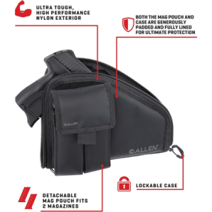 Allen 78-7 Pistol Case W/Mag Pouch Black Nylon Fits Compact Handguns