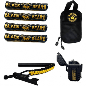 Black Beard Fire Starters Ultimate Fire Kit, Black Includes Ferro Rod/Plasma Arc Lighter/Organizer Case/Fire Starters/Decal - SKB