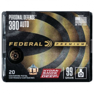 eral P380HSD1 Premium Personal Defense 380 ACP 99 Gr Hydra-Shok Deep Hollow Point 20 Bx/ 10 Cs Ammo