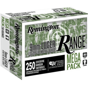 Remington Arms Remington Ammunition R23965 Range Mega Pack 9mmLuger 115gr Full Metal Jacket 250 Per Box - $78.29 at DEGuns