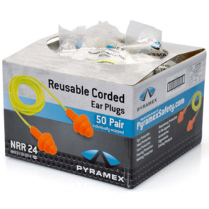 Pyramex Reusable Earplugs, Behind The Neck Polymer 24 dB Orange/Yellow Adult 50 Pair - RP3001