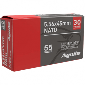 Aguila Full Metal Jacket Cartridge, Brass 55gr 30/Box 5.56 NATO - 1E556155