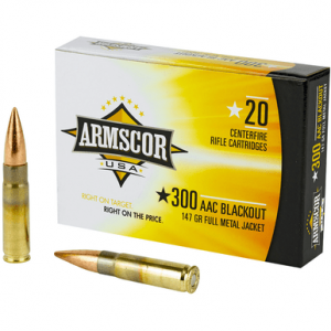 scor FAC300AAC1N USA 300 Blackout 147gr Full Metal Jacket 20 Per Box Ammo