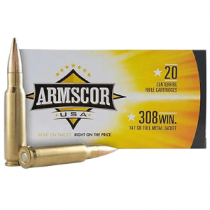 scor FAC3081N USA 308Win 147gr Full Metal Jacket 20 Per Box Ammo