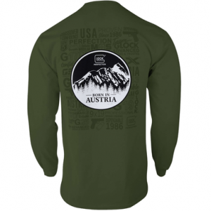Glock Born In Austria Graphic Tee, Military Green Pre-Shrunk Cotton Long Sleeve Medium - AP96066