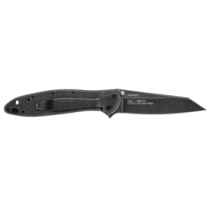 Kershaw Leek Random Knife, EDC 3" Folding Reverse Tanto Plain Black Oxide Blackwash 14C28N Steel Blade Blackwash Stainless Steel Handle - 1660RBW