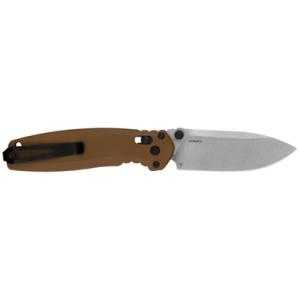 Kershaw Broadside Knife, 3.50" Folding Spear Point Plain Stonewashed D2 Steel Blade Brown G10 Handle - 2052