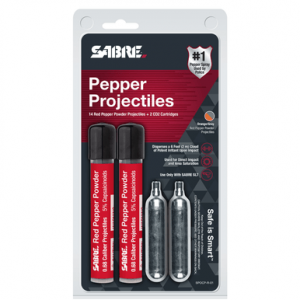 Sabre 14 Live Projectiles + 2 CO2 Cartridges, For Sabre Pepper Launcher - SPOCPR01