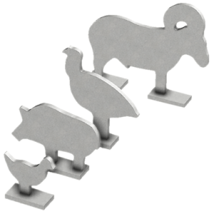 Birchwood Casey Silhouette Knock Over Targets, 1/4" Steel Silver Standing 4 Pieces Chickens/ Turkeys/ Pigs/ Rams - BC-47422