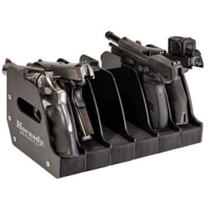 Hornady 6 Gun Pistol Rack, Black Metal w/Foam and Plastic Dividers Holds 6 Pistols Compact Pistols / Full Size Handguns / Revolvers / Semi-Autos - 95832