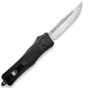 CobraTec Knives CTK-1 American Flag Knife, Medium 3" OTF Drop Point Plain Stonewashed D2 Steel Blade 5" Black Aluminum Alloy Handle - MSWCTK1MDNS
