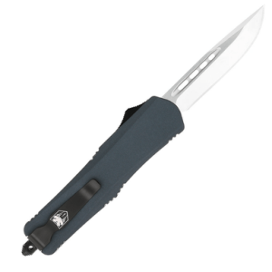 CobraTec Knives FS-3 Knife, Medium 3" OTF Drop Point Plain D2 Steel Blade 4.50" Gray Aluminum Alloy Handle - MGYFS3DNS