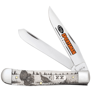 Case Trapper Sportsman Knife, 3.24" / 3.27" L Folding Clip Point/Spey Plain Mirror Polished Tru-Sharp SS Blade/Turkey Embellished Natural Bone Handle - 81221