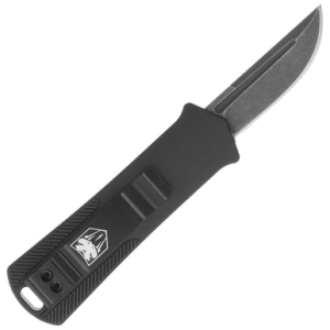 CobraTec Knives *CA Compliant 952 Knife, 1.75" OTF Drop Point Plain Stonewashed D2 Steel Blade 3" Black Anodized Aluminum Handle - CALI952BLKDNS